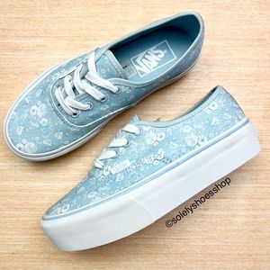 Vans Authentic  Pastel Blue Tonal Floral Platform Sneakers size Women's 6